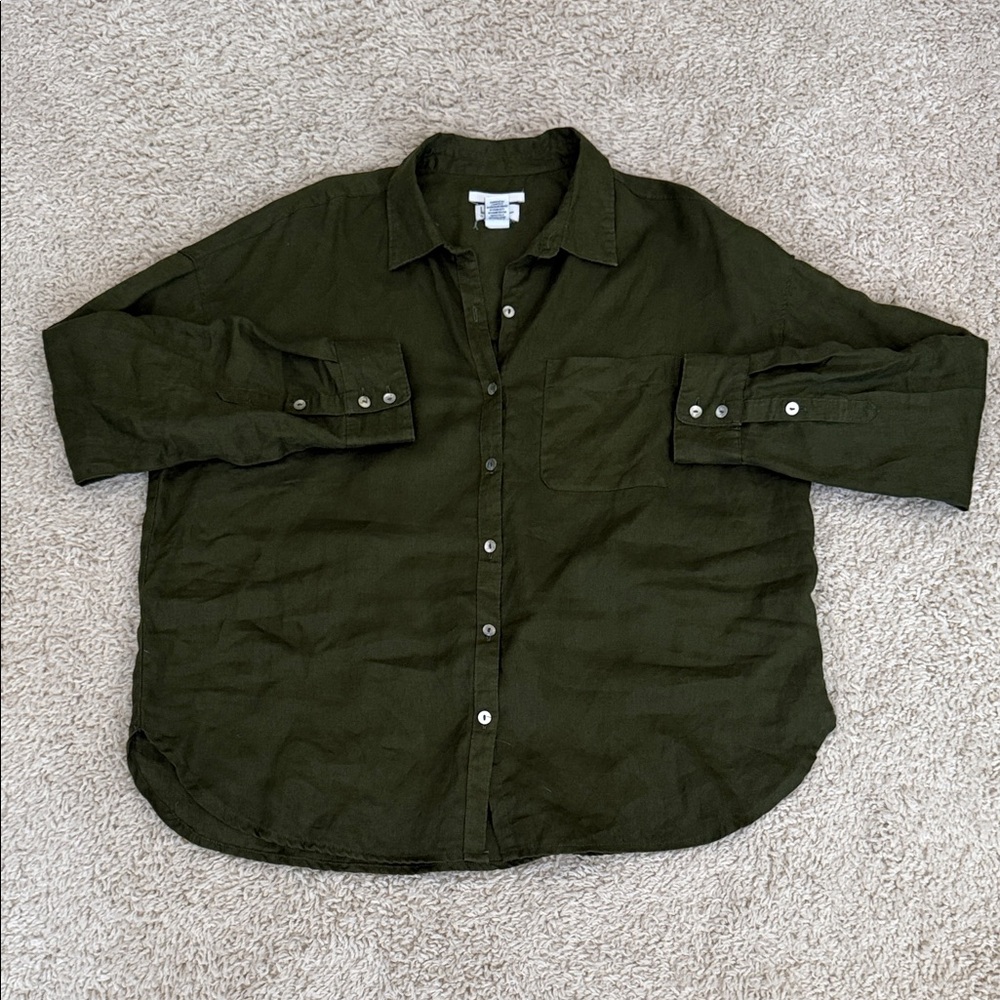 Nicole Miller Forest Green Linen Shirt